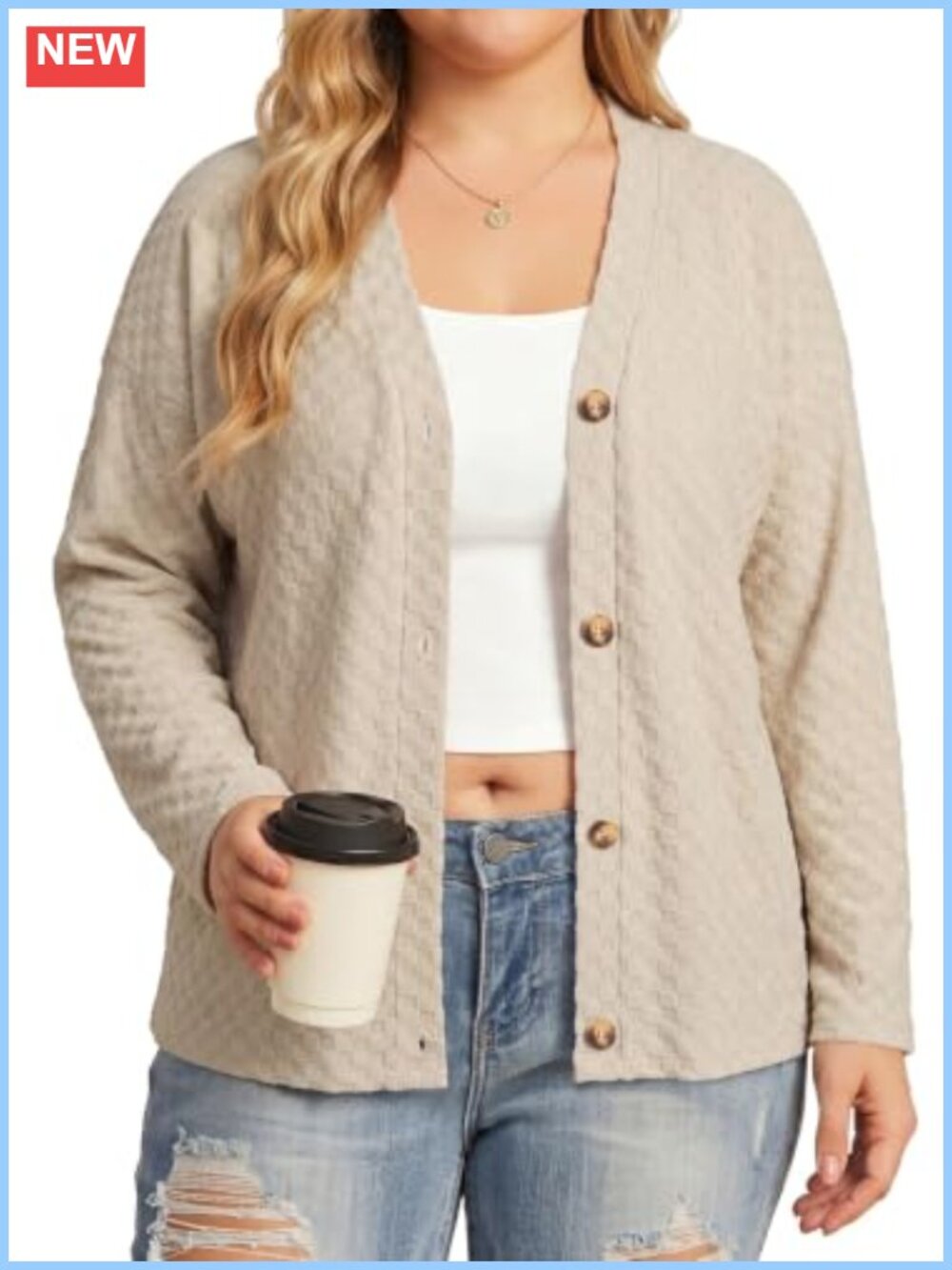 Plus Size Button Down Cardigan Long Sleeve V Neck Knit Women's Sweater